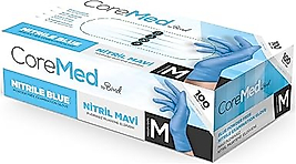 Coremed Nitril Pudrasız  Mavi 100'lu Medium  Eldiven
